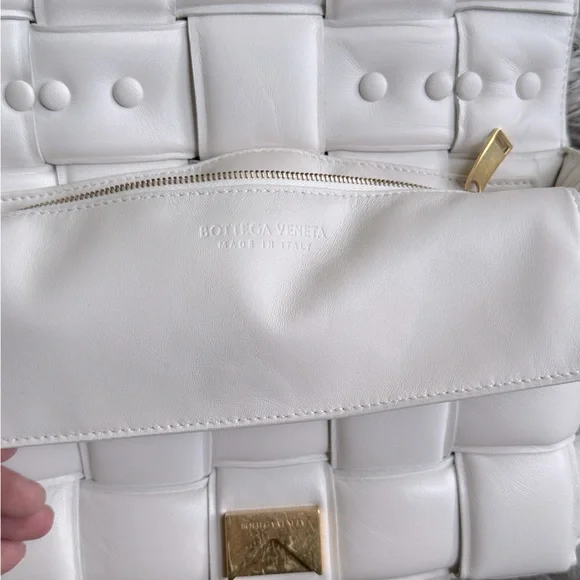 Bottega Veneta Chain Cassette Padded Intrecciato Crossbody Bag - White/Gold - Picture 9 of 14